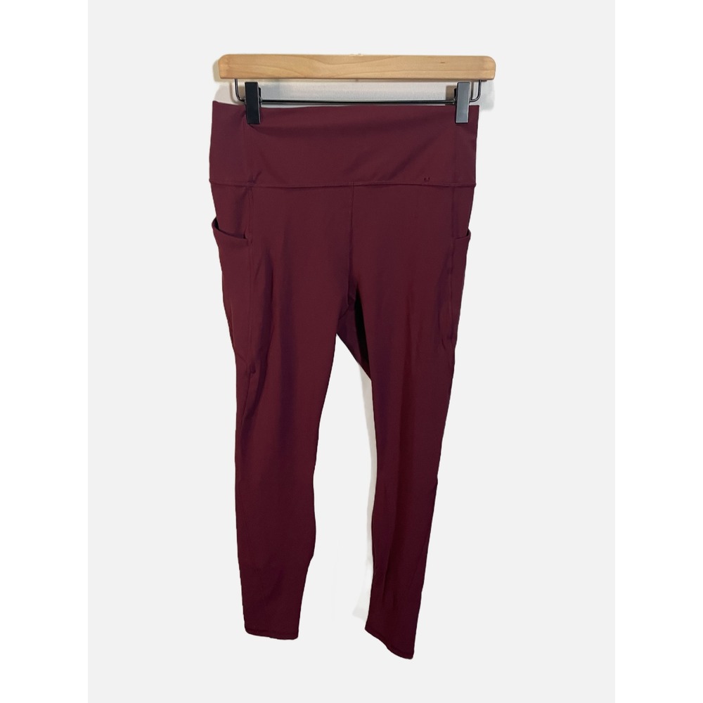 Fabletics Leggings Womens XL Burgundy High Waisted Pockets Activewear Yoga